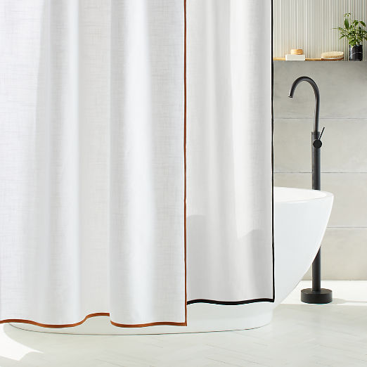 Capri Organic Cotton White with Black Border Shower Curtain 72"