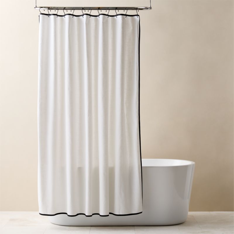 View Capri Organic Cotton White with Black Border Shower Curtain 72" details