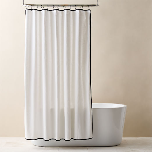 Capri Organic Cotton White with Black Border Shower Curtain 72"