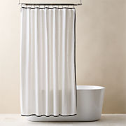 Capri Organic Cotton White with Black Border Shower Curtain 72"