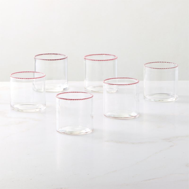 Caramella Red Striped Rim Double Old-Fashioned Glasses Set of 6 - image 2 of 3