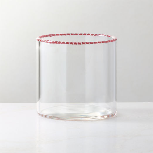 Caramella Red Striped Rim Double Old-Fashioned Glass