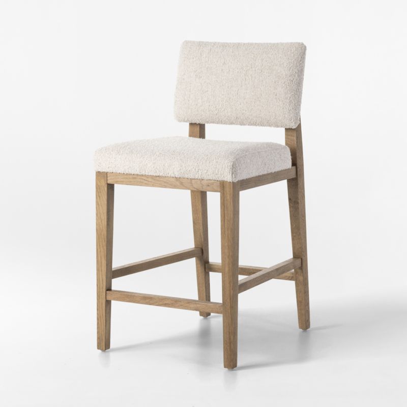 Carlo Oak Wood and Warm White Performance Boucle Upholstered Counter Stool - image 3 of 6