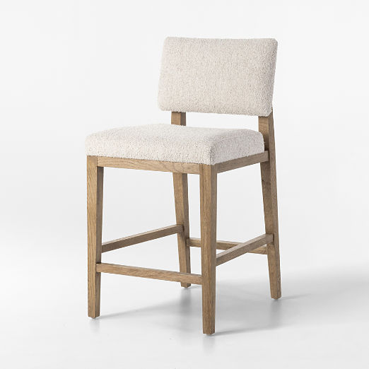 Carlo Oak Wood and Warm White Performance Boucle Upholstered Counter Stool