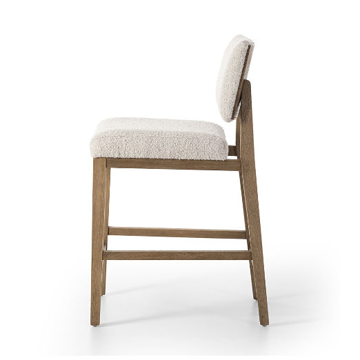 Carlo Oak Wood and Warm White Performance Boucle Upholstered Counter Stool