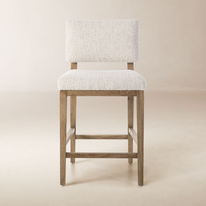 Carlo Oak Wood and Warm White Performance Boucle Upholstered Counter Stool - image 0 of 6