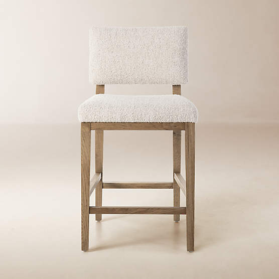 Carlo Oak Wood and Warm White Performance Boucle Upholstered Counter Stool