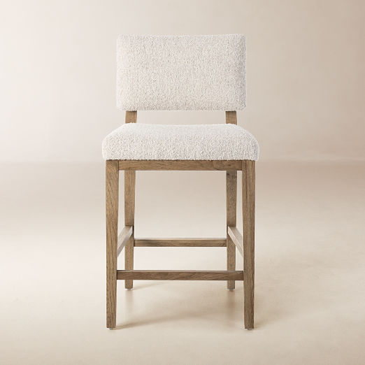 Carlo Oak Wood and Warm White Performance Boucle Upholstered Counter Stool