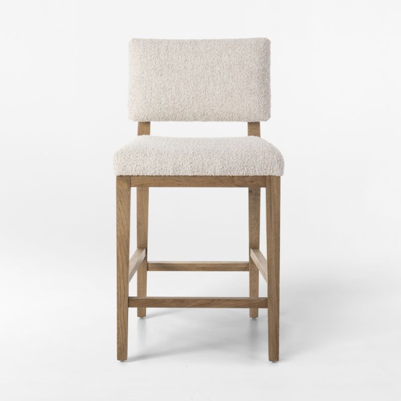 Carlo Oak Wood and Warm White Performance Boucle Upholstered Counter Stool - image 2 of 6