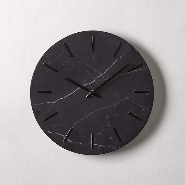 present time klarkson small clock in black marble effect glass 