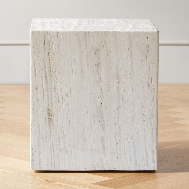 Carmelo Travertine Modern Side Table + Reviews | CB2