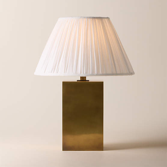 Carmichael Large Aged Brass Table Lamp with Pleated White Shade