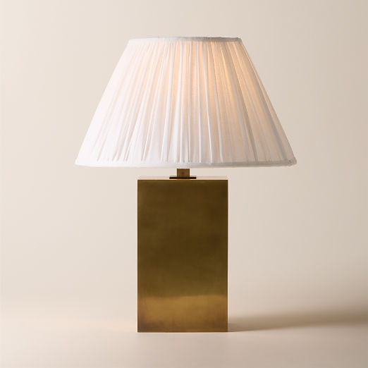 Carmichael Large Aged Brass Table Lamp with Pleated White Shade