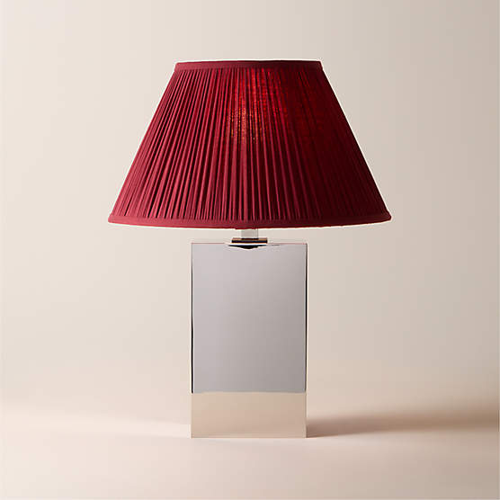 Carmichael Large Polished Nickel Table Lamp with Pleated Burgundy Shade