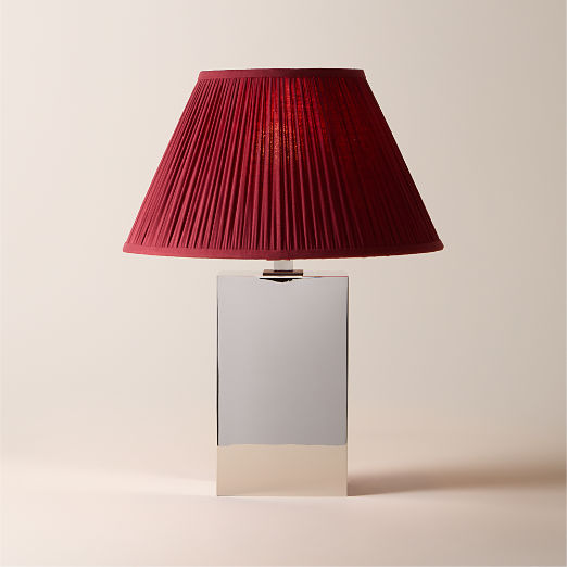 Carmichael Large Polished Nickel Table Lamp with Pleated Burgundy Shade