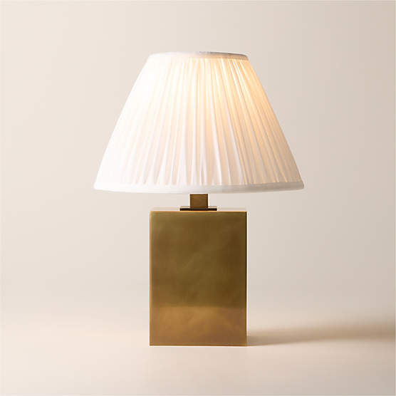 Carmichael Small Aged Brass Table Lamp with Pleated White Shade