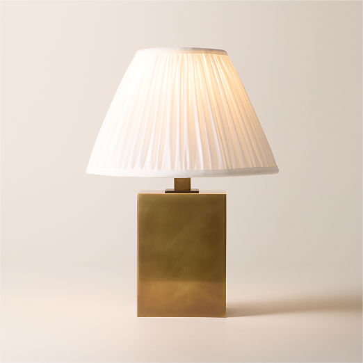 Carmichael Small Aged Brass Table Lamp with Pleated White Shade