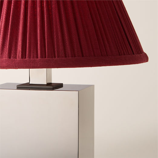 Carmichael Small Polished Nickel Table Lamp with Pleated Burgundy Shade