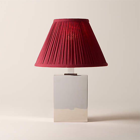 Carmichael Small Polished Nickel Table Lamp with Pleated Burgundy Shade