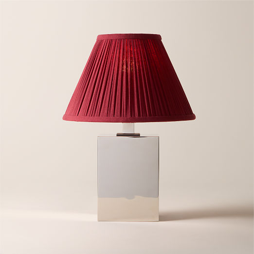 Carmichael Small Polished Nickel Table Lamp with Pleated Burgundy Shade