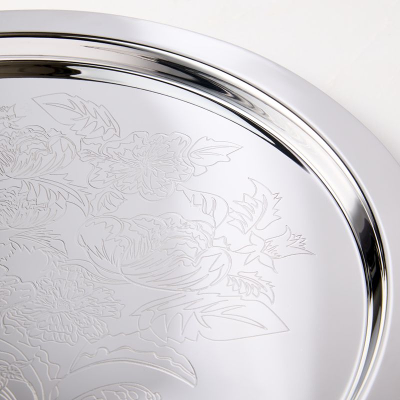 Caroline Round Floral Etched Stainless Steel Serving Tray - image 1 of 4