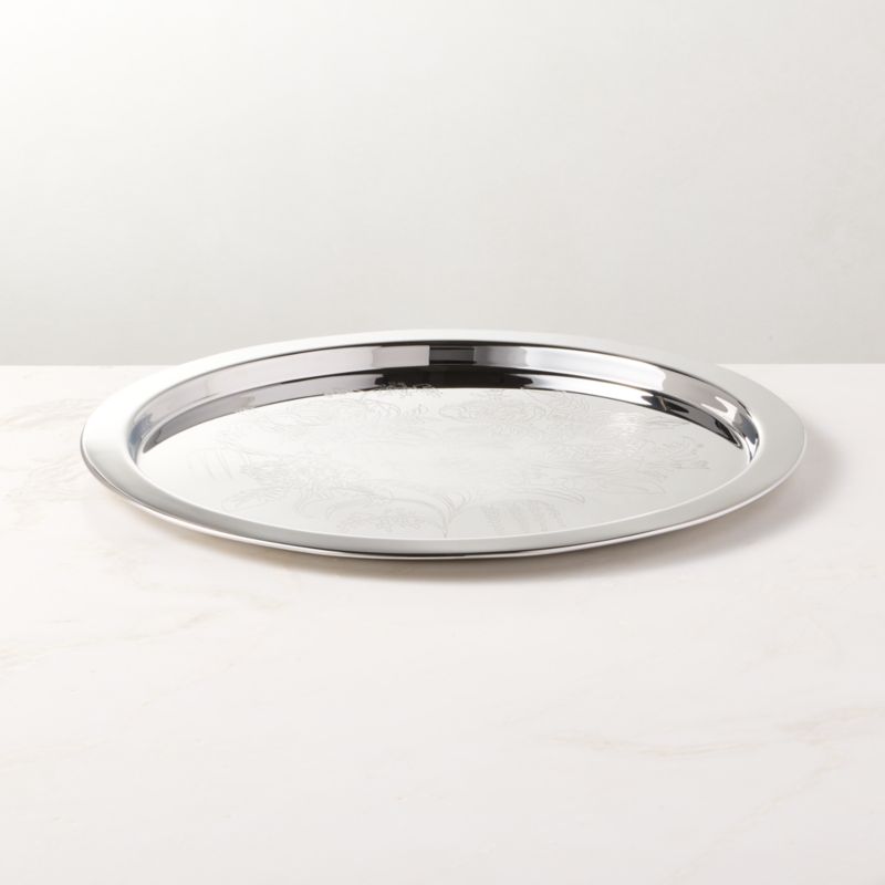 Caroline Round Floral Etched Stainless Steel Serving Tray - image 3 of 4