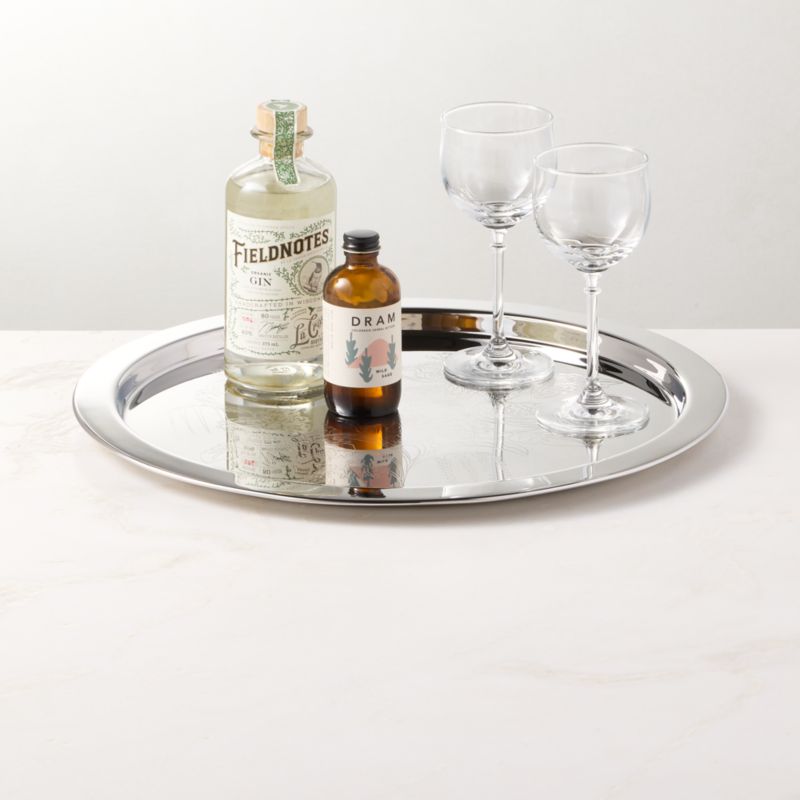 View Caroline Round Floral Etched Stainless Steel Serving Tray details