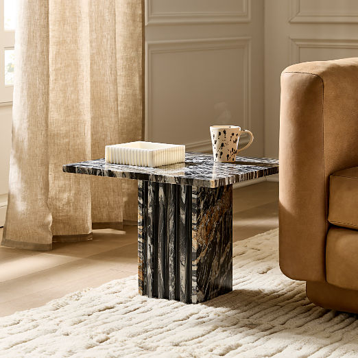 Carve Square Black Marble Side Table Large