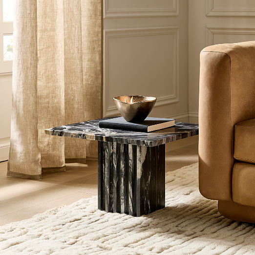 Carve Square Black Marble Side Table Medium