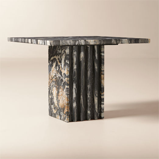 Carve Square Black Marble Side Table Large