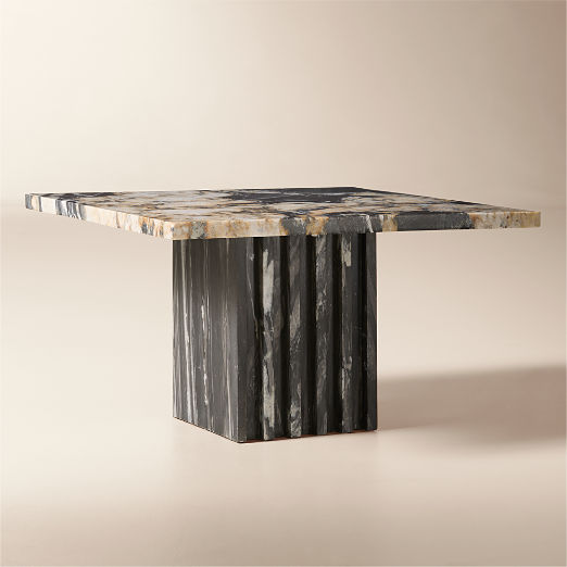 Carve Square Black Marble Side Table Small
