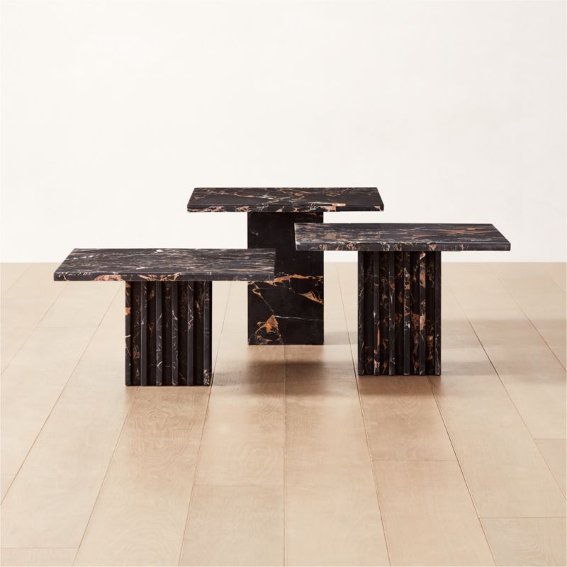 Carve 3-Piece Square Black Marble Side Table Set - image 0 of 8