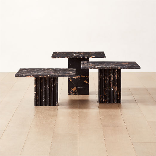 Carve Square Black Marble Side Tables