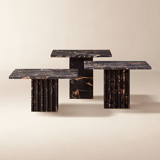 Carve Square Black Marble Side Tables