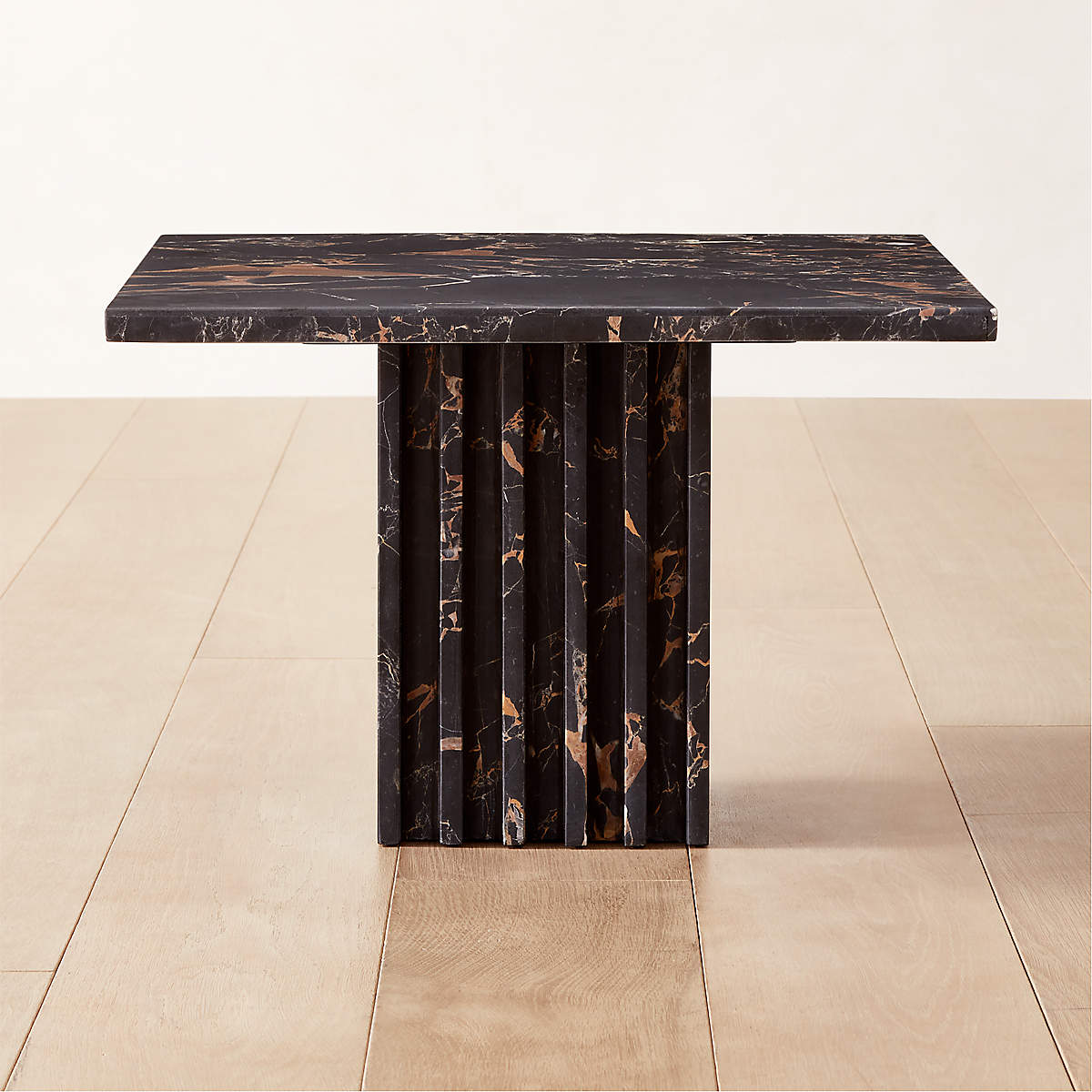 Carve Modern Square Black Marble Side Table Medium + Reviews CB2