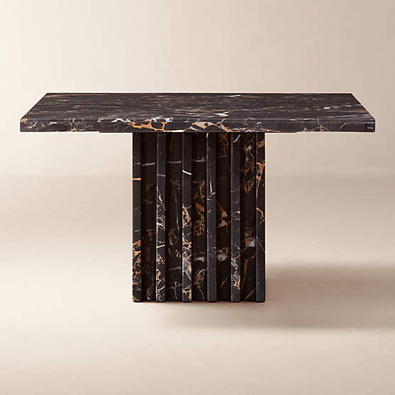 Carve Square Black Marble Side Table Small