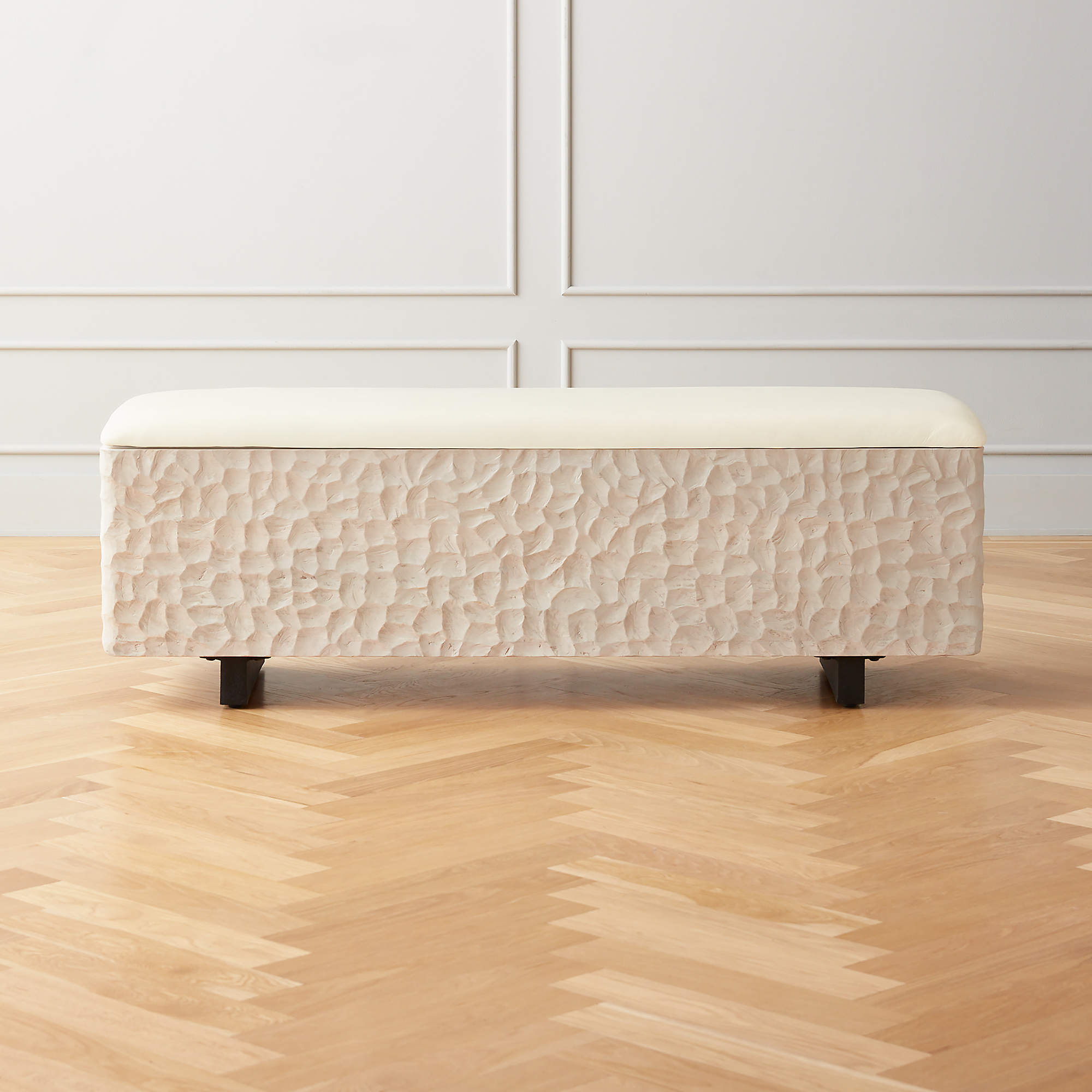 Carve Ivory Storage Bench + Reviews CB2