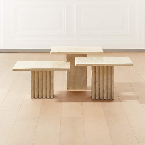 Carve 3-Piece Travertine Cocktail Table Set