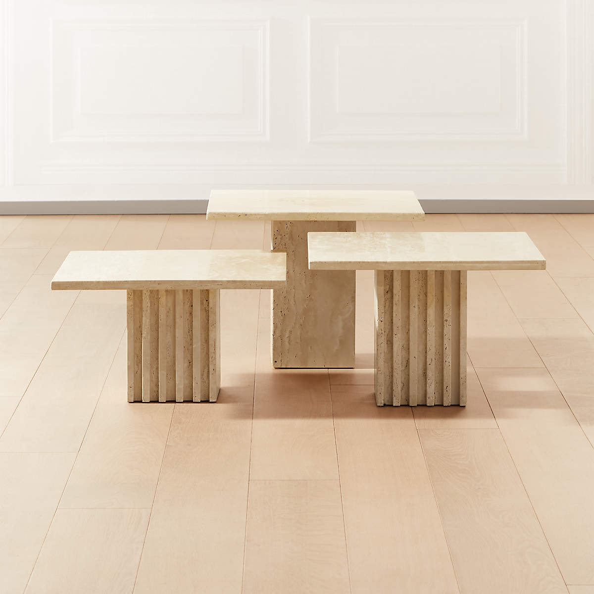 Carve Travertine Modern Cocktail Tables CB2
