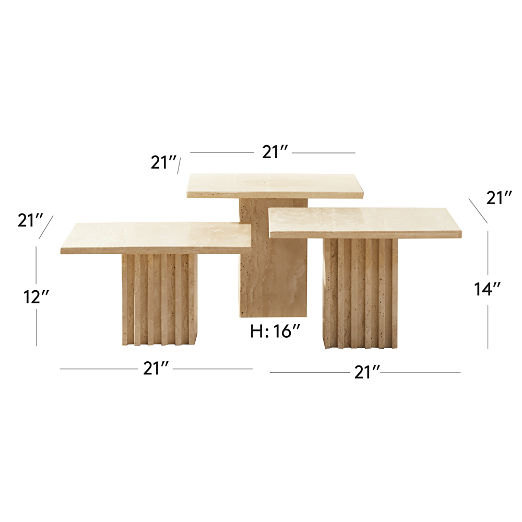 Carve 3-Piece Travertine Cocktail Table Set