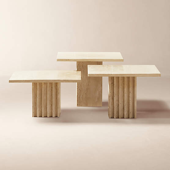 Carve 3-Piece Travertine Cocktail Table Set