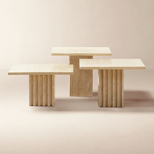 Carve 3-Piece Travertine Cocktail Table Set
