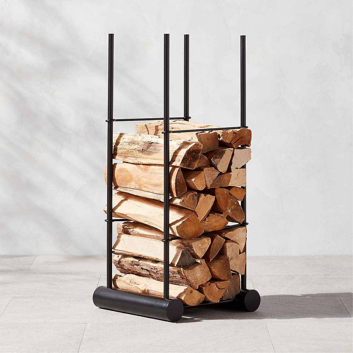 Casimir Black Steel Outdoor Firewood Rack + Reviews CB2