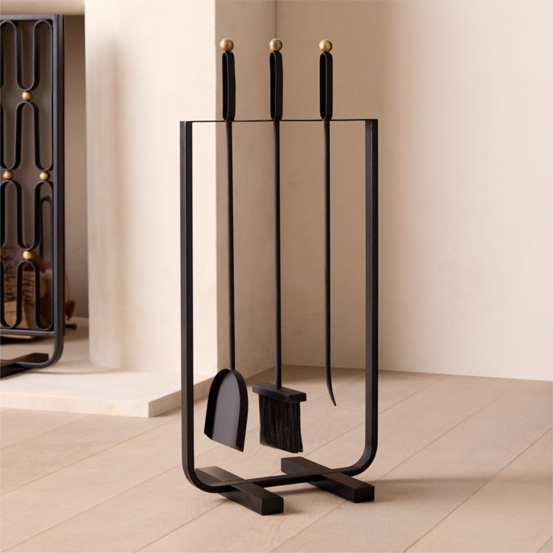 Viewing product image Cassandre Black and Gold Iron Fireplace Tools - image 1 of 4