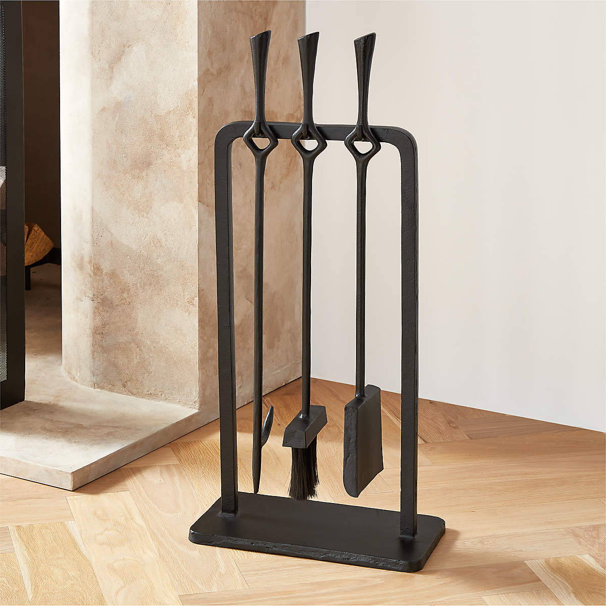Ignacio 3Piece Black Cast Iron Fireplace Tool Set + Reviews CB2
