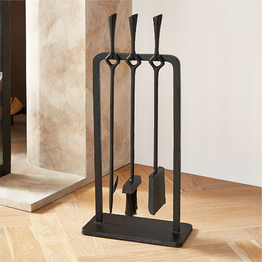 Ignacio 3-Piece Black Cast Iron Fireplace Tool Set