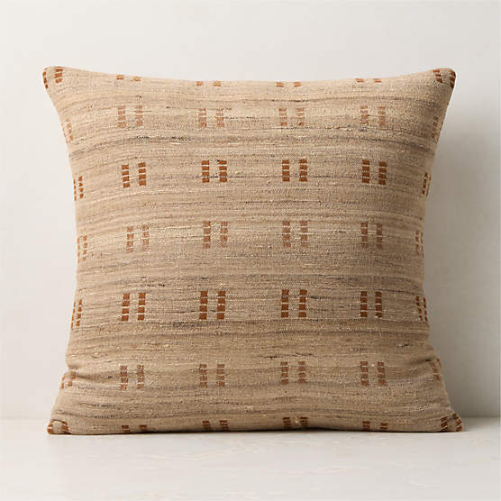 Castilla Sand and Brown Wool and Silk Throw Pillow with Down-Alternative Insert 20"x20"
