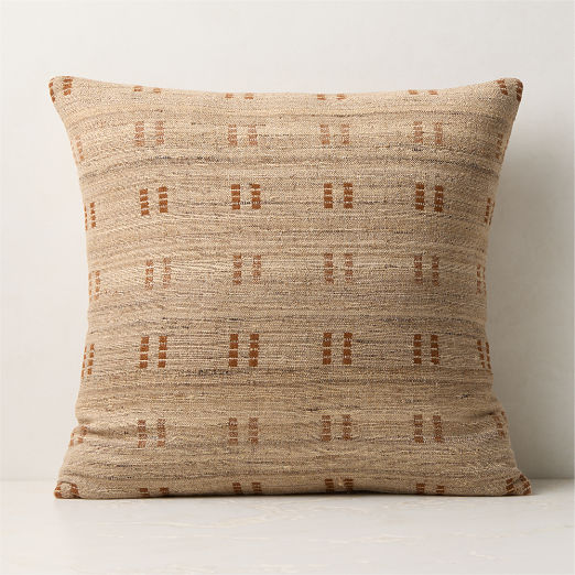 Castilla Sand and Brown Wool and Silk Throw Pillow with Down-Alternative Insert 20"x20"