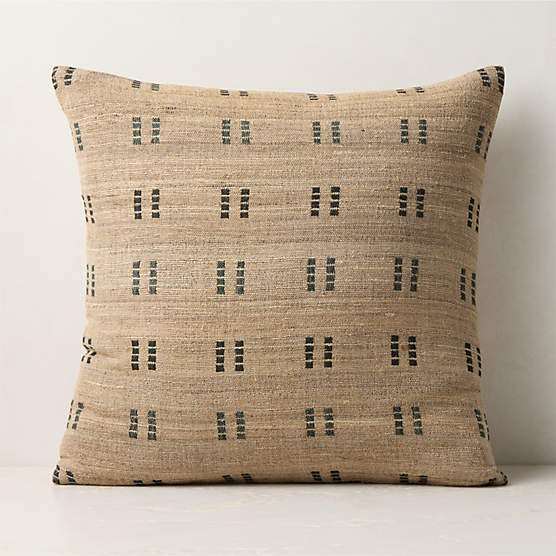 Castilla Sand and Faded Teal Wool and Silk Throw Pillow with Down-Alternative Insert 20"x20"