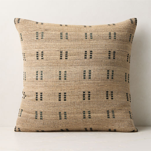 Castilla Sand and Faded Teal Wool and Silk Throw Pillow with Feather-Down Insert 20"x20"